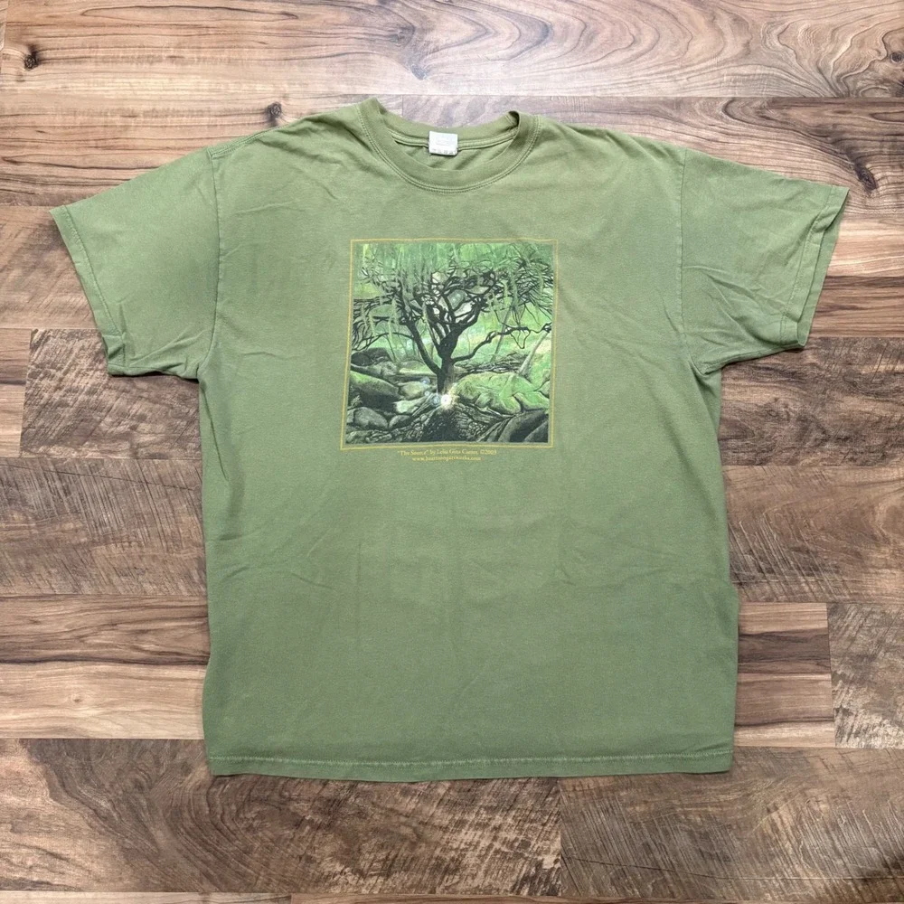 Vintage Y2K T-shirt Mens XL Green Lelia Gina Canter The Source Art Graphic Tee